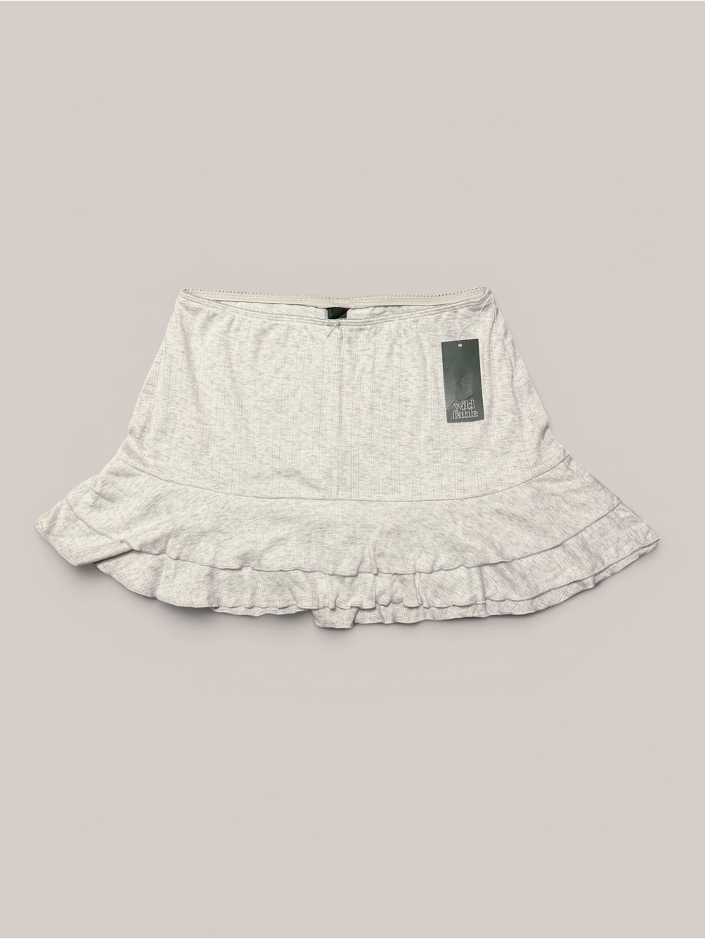 Light Grey Mini A-Line Skort with Ruffles and Lace Trim
